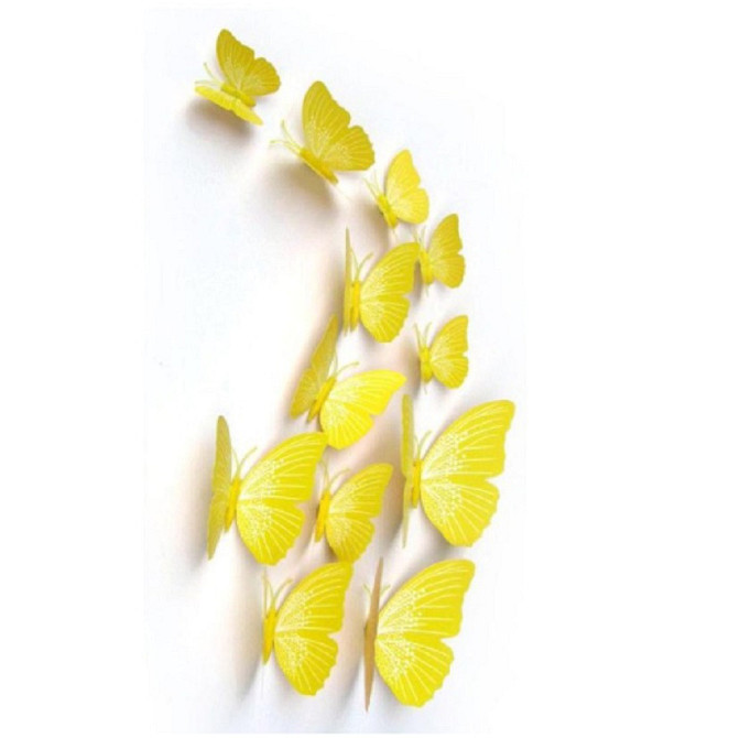 Желтые бабочки на магните - в наборе 12шт. разніх размеров, пластик Киев - изображение 1