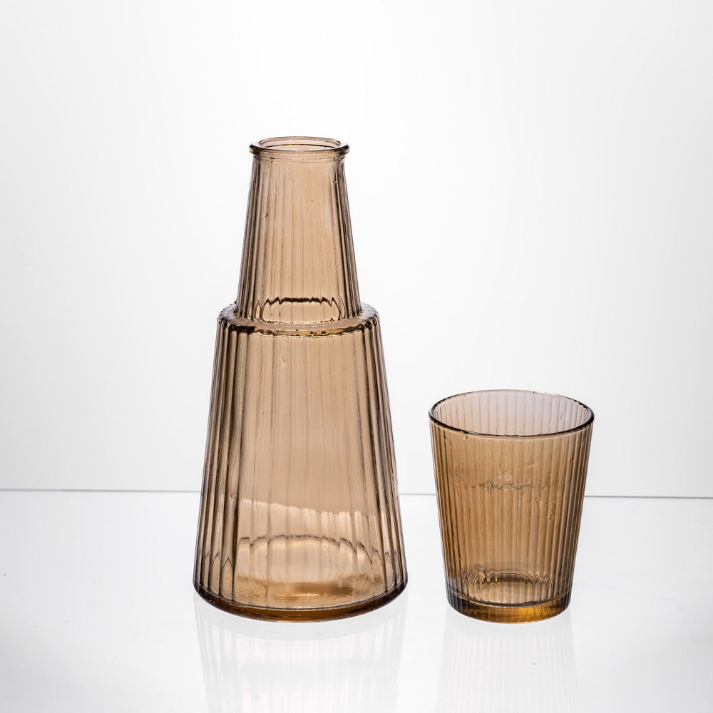 Глечик 800 мл зі склянкою 1 (шт) 250 (мл) графин для компоту соку води лимонаду глечик для напоїв Коричневий HP-19-TH-4 Коломия - фото 1