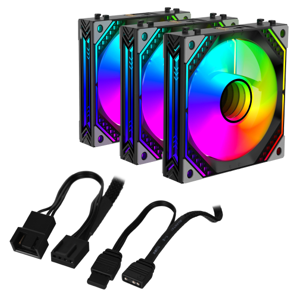 Корпусні вентилятори 2E GAMING Air Cool Magic Mirror ACF120MB-ARGB, 3x120мм, 2000rpm, 4pin PWM +5VARGB, 20.5dBa, чорний Киев - изображение 11