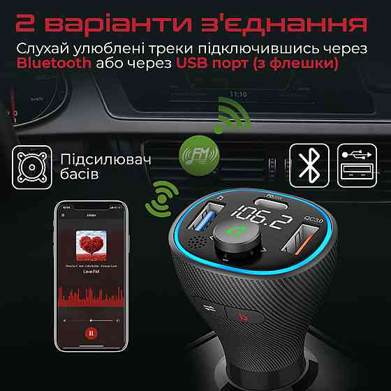FM-трансмітер Promate PowerTune-38w Black ( Чорний ) Харьков
