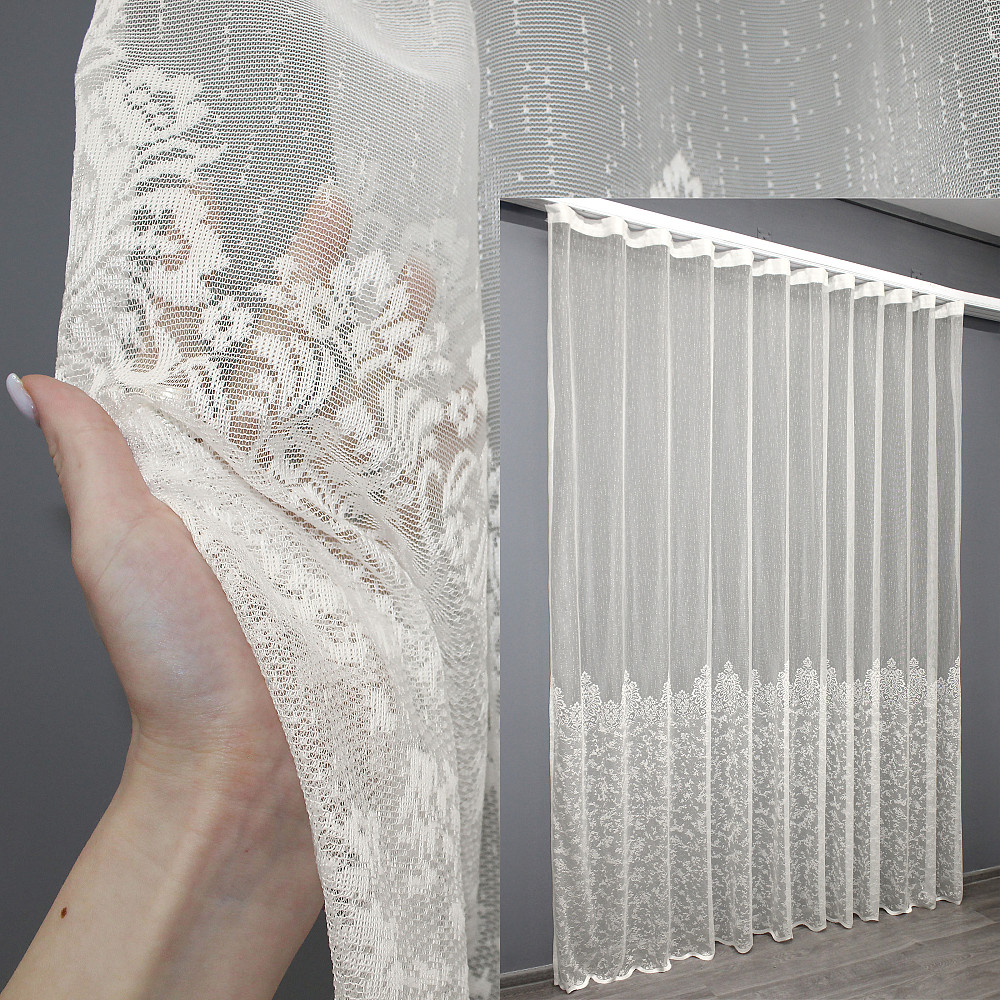 Тюль из ткани жаккард, цвет кремовый 1422т Киев - изображение 1