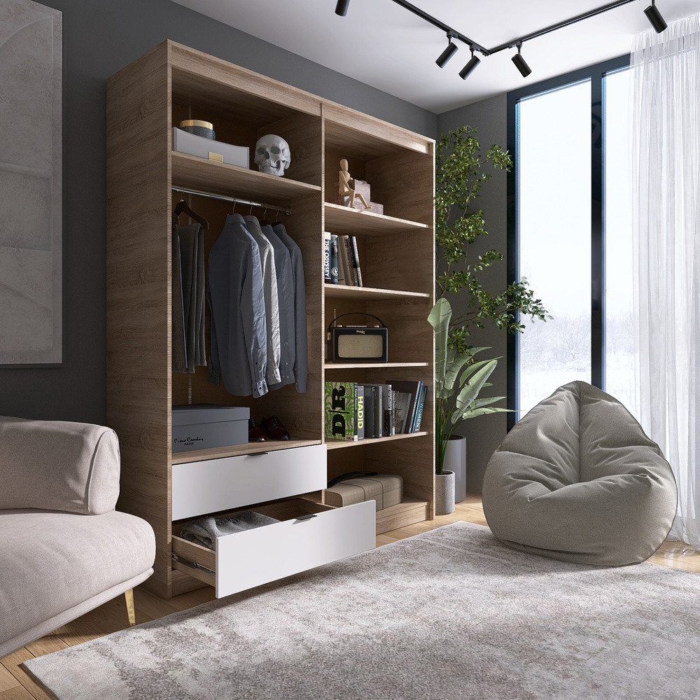 Шкаф распашной для одежды с выдвижными ящиками (штанга - полки) Эверест Сити-1600 160,2х50х204,6 см Дуб сонома/Белый (DTM-071119) Львов - изображение 4