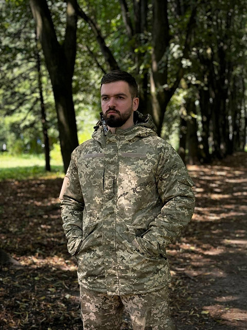 Военная зимняя ветрозащитная мужская теплая парка рип стоп 4.5.0. пиксель Omni-Heat с капюшоном WAR Львов - изображение 7