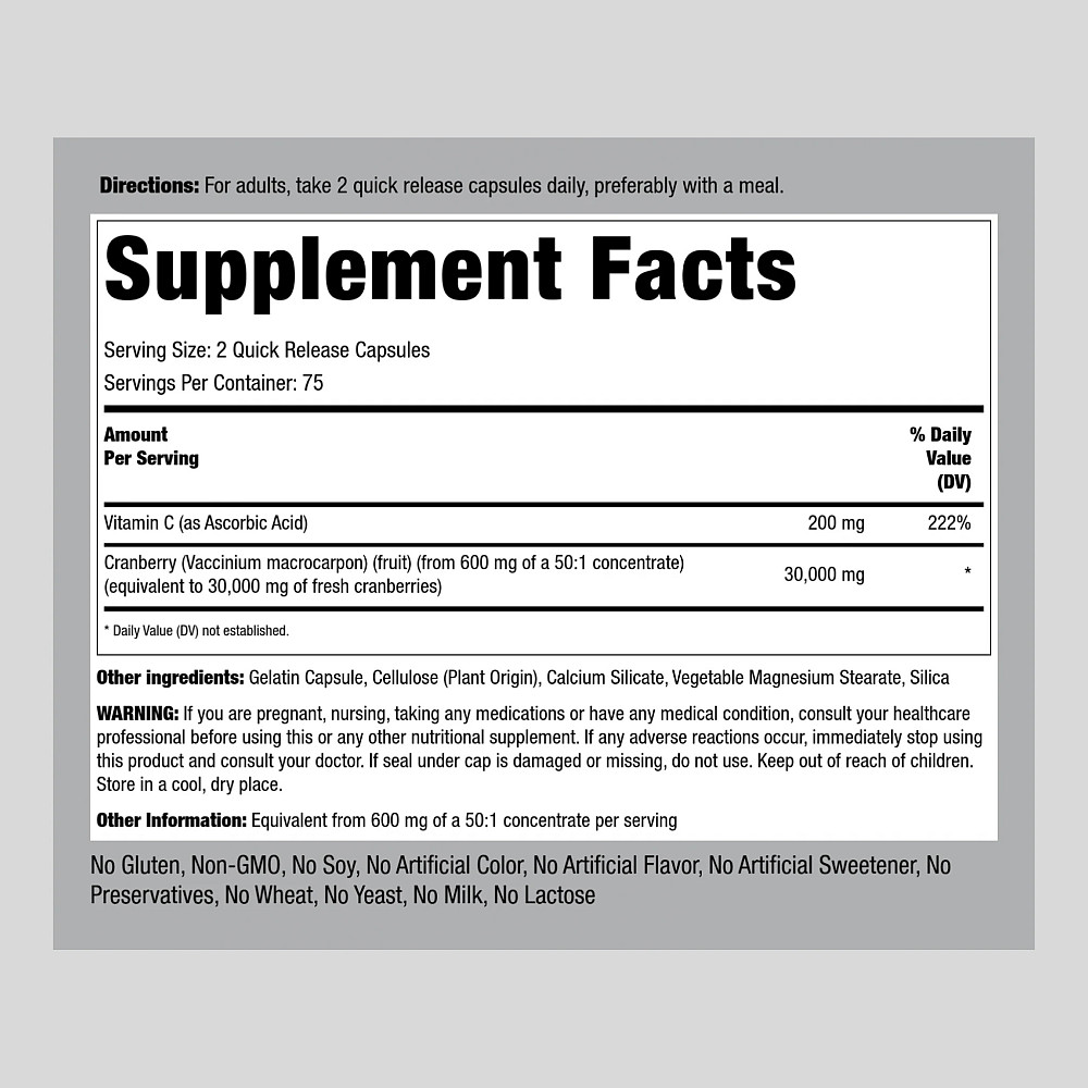 Журавлина + Вітамін C Piping Rock Ultra Triple Strength Cranberry Plus C 30000 mg 150 Capsules Луцьк - фото 2