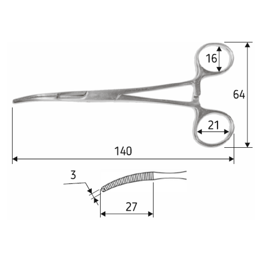 Затискач черевний Mikulicz, 14 cм, дитячий, зігнутий, 1:2 зубий, J-17-283 Дніпро - фото 2