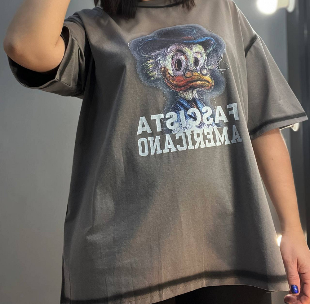 Футболка жіноча LADY YEP 0125 оверсайз варені шви малюнок Скрудж one size шоколад, шоколад, one size Київ - фото 4