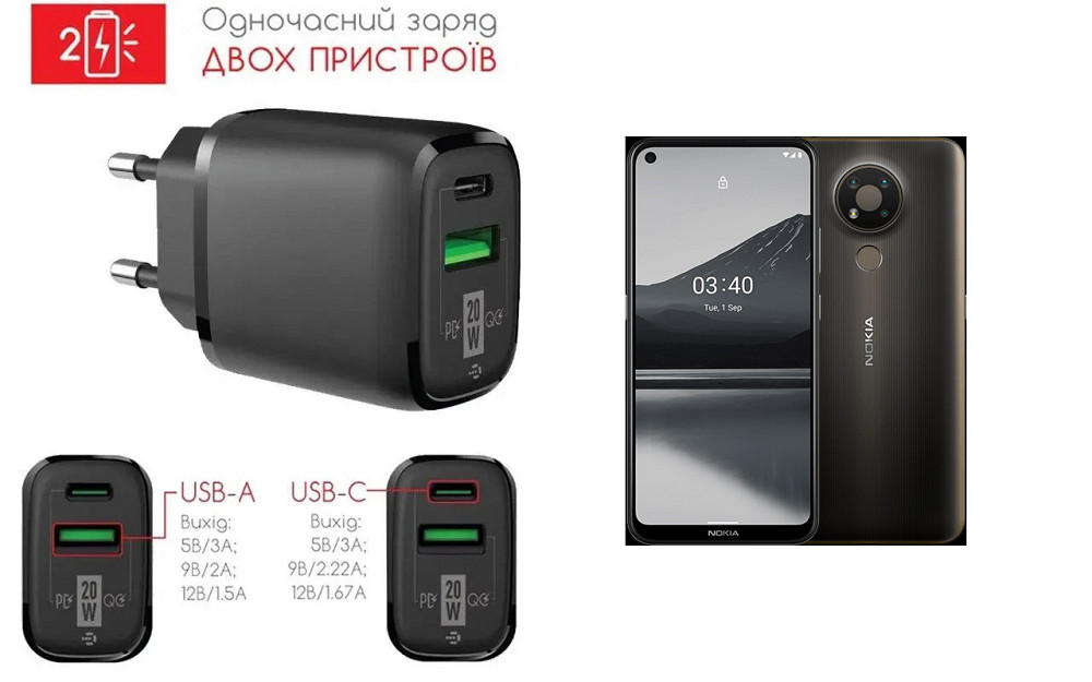 Сетевое зарядное устройство для Nokia 3.4, 20W 3A, Quick Charge 3.0 Киев - изображение 1