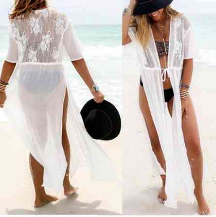 Пляжный халат с кружевом на спине L белый Киев