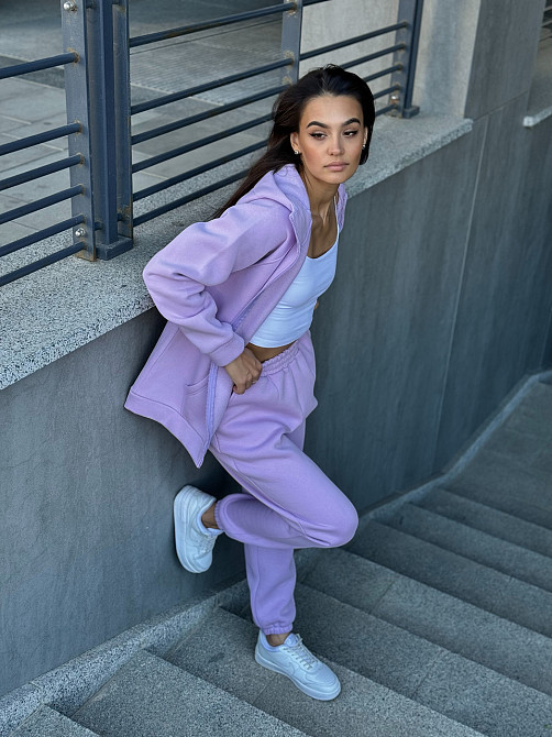 Теплый спортивный костюм женский на змейке Сиреневый 46/48 Харьков - изображение 7