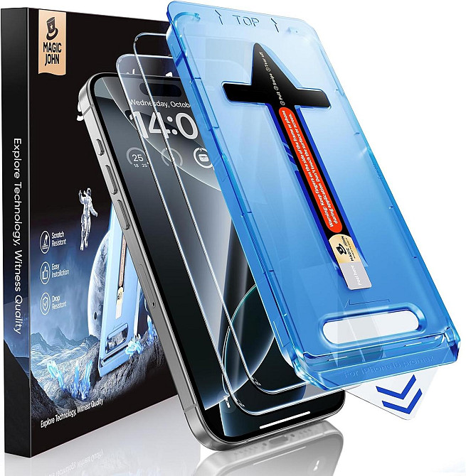Захисне скло MAGIC JOHN iPhone 16 Pro Max 6.9" прозоре 2 шт загартоване 9H HD без бульбашок олеофобне автопиловидалення Київ - фото 1