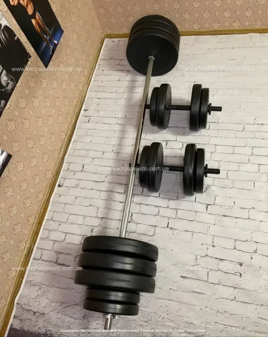 Лавка для жиму + Штанга + Гантелі 110 кг + Гиря 16 кг у Подарунок Гантелі, гирі, штанги та диски АВС пластик Київ - фото 5