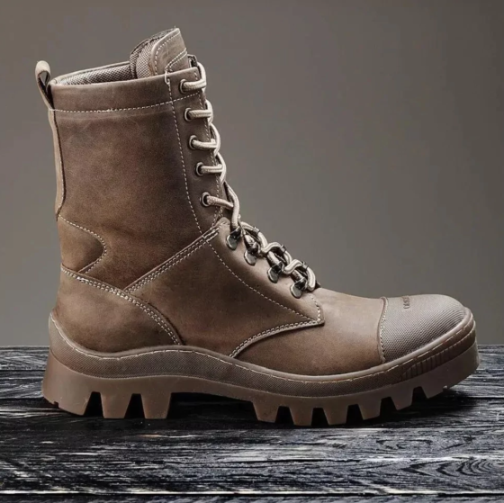 Мужские военные кожаные берцы КИБОРГ демисезонные коичные, тактические качественные водостойкие берцы Львов