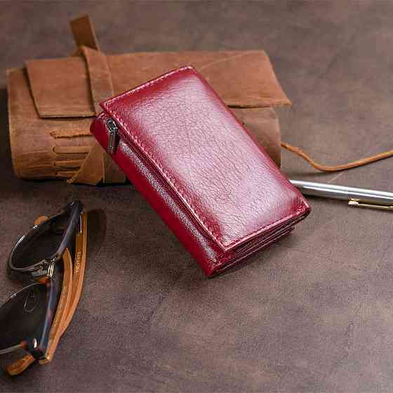 Горизонтальное портмоне из кожи женское на магните Бордовое (ST Leather) Киев