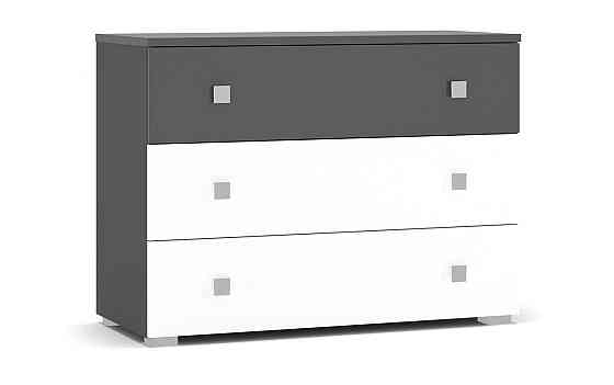 Комплект модульной мебели из ДСП в спальню Лондон шкаф-купе с кроватью комодом тумбой и зеркалом серо-белый Львов