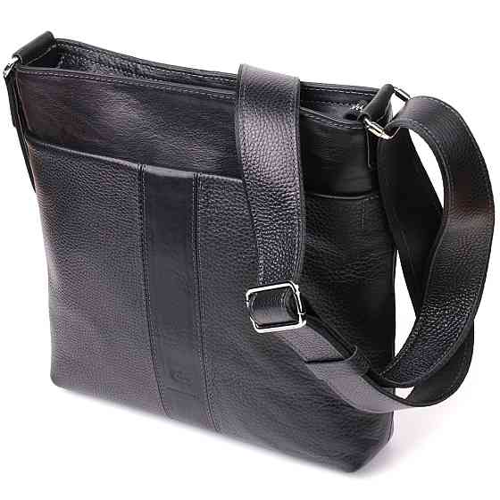 Красива сумка через плече для чоловіків із натуральної шкіри GRANDE PELLE 22883 Чорна Київ
