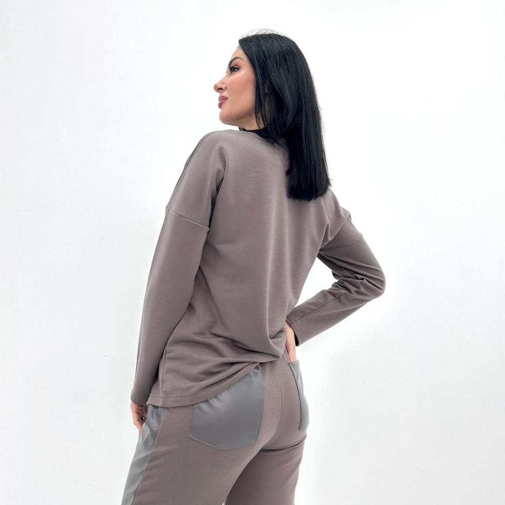 Повсякденний костюм з блискавками "Skylar" оптом | Норма і батал | Розпродаж моделі Какао, 54-56 Київ - фото 5