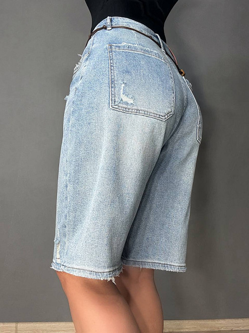 Шорти жіночі джинсові Liana 620 бермуди потерті з поясом і гаманцем великі розміри блакитні, блакитний, З4, 34, 97 см, 126 см Київ - фото 15