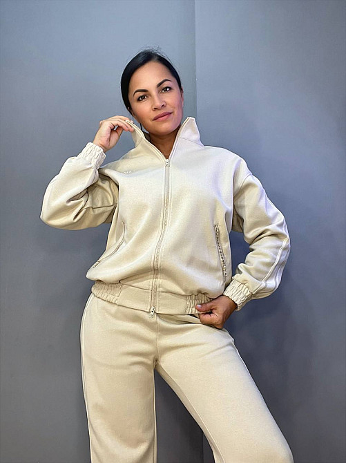 Костюм женский A-N 2738 свитшот на молнии и брюки равны от бедра с лампасом бежевый, бежевый, L Киев - изображение 11