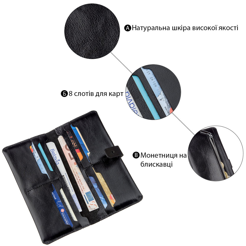 Гаманець чоловічий вертикальний зі шкіри Алькор SHVIGEL 16204 Чорний Київ - фото 4