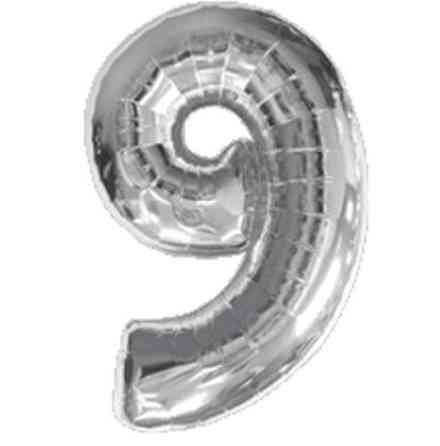 Шарик цифра 9 фольгированная 32 дюйма серебристый Киев
