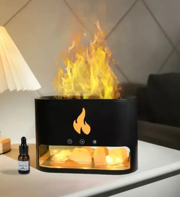 Соляная лампа  Flame с ультразвуковым увлажнителем воздуха 3-в-1. Солевой светильник ночник чёрный Днепр - изображение 2