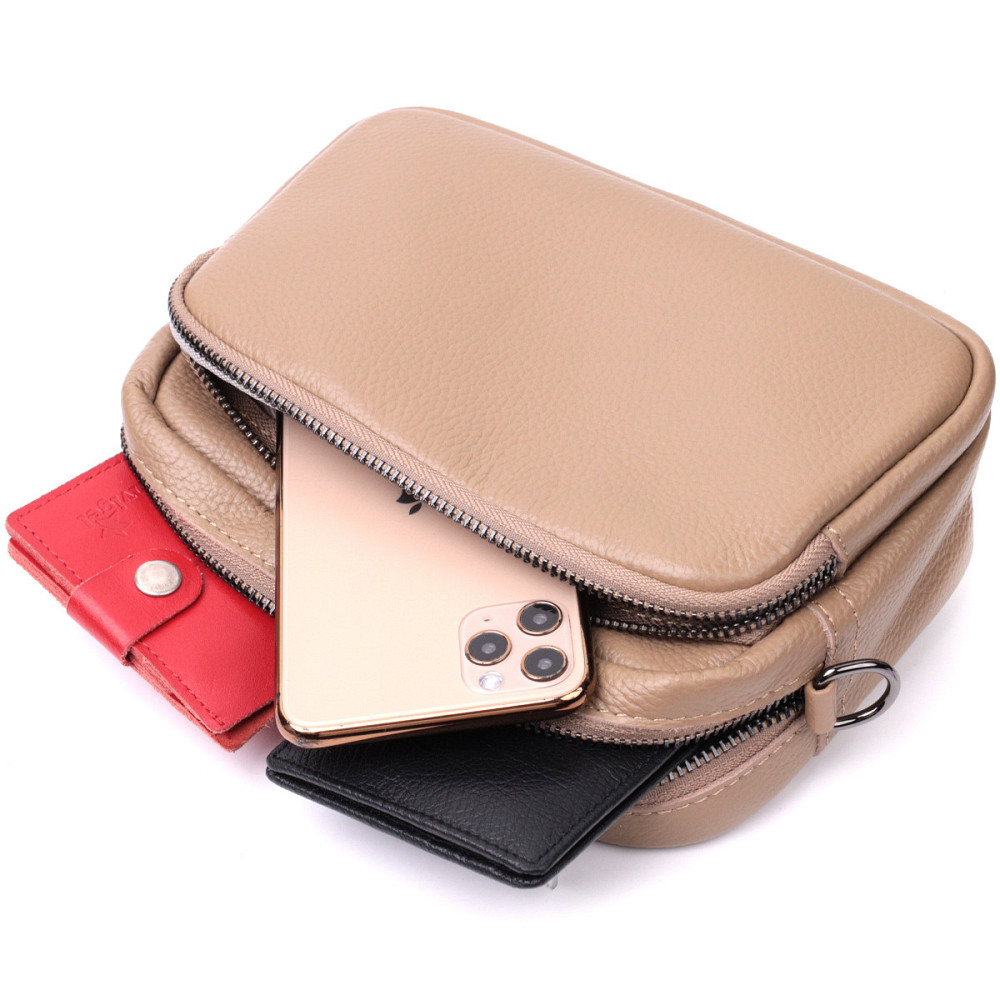 Женская сумка кросс-боди из натуральной кожи Vintage 22293 Бежевая Киев - изображение 8