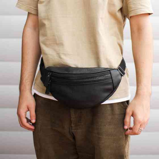Сумка на пояс мужская бананка кожаная поясная из натуральной кожи кожа черная Київ