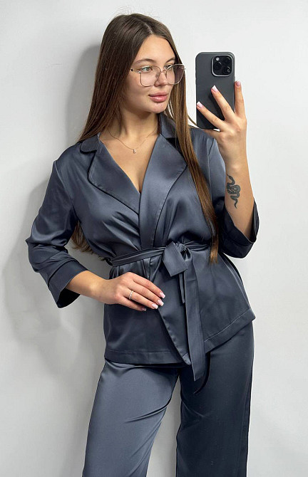 Піжама жіноча шовкова зі штанами Графітовий ч/к XL/2XL Харків - фото 2