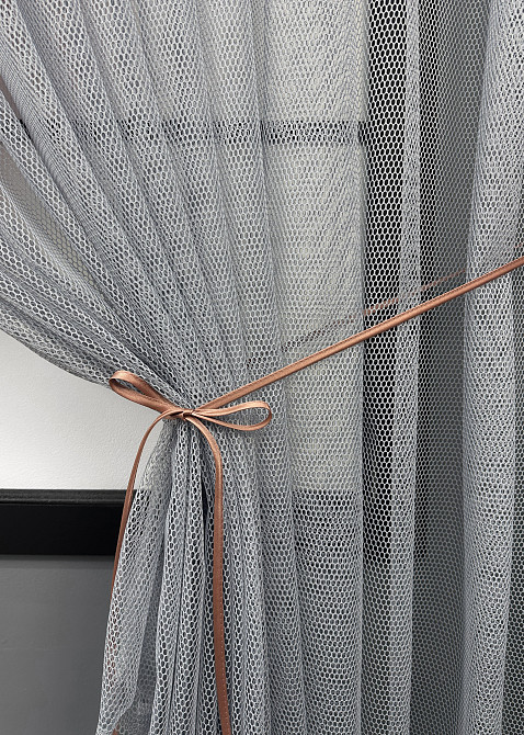 Кухонные шторки VR-Textil № 101к с подвязками Пудровый с серым 330х170 см (52-1216) Киев - изображение 5