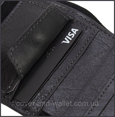 Солидный мужской кошелёк из итальянской кожи черного цвета Grande Pelle 502410 Киев - изображение 6