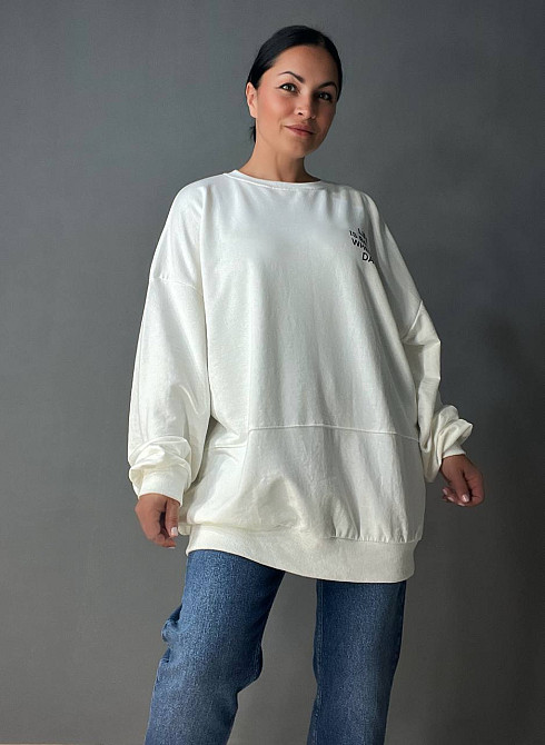 Свитшот женский LSK 5258 длинный оверсайз с рисунком на спине белый, белый, XL Киев - изображение 10