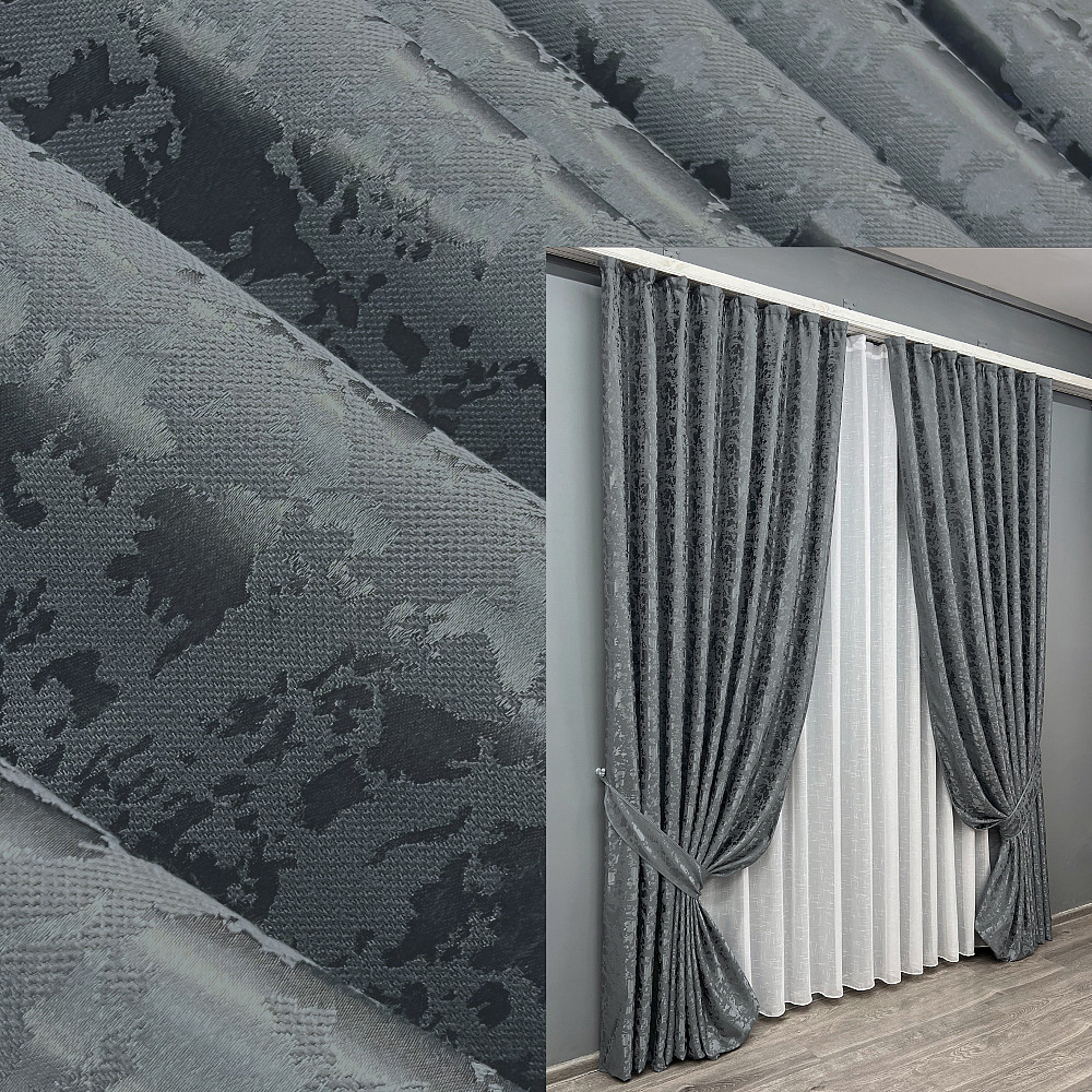 Комплект готовых штор VR-Textil Лен мрамор Pavliani ХО № 1262ш Графитовый 150х280 см 2 шт (33-0106) Киев - изображение 9