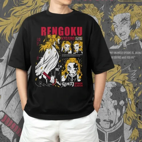 Футболка для підлітка хлопчика з принтом Клинок, рассекающий демонов Ренгоку 3 Розмір 160 Anime10964 Дніпро