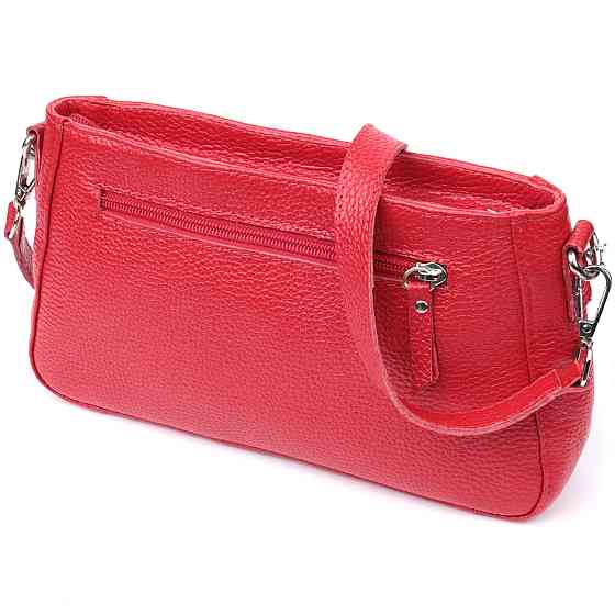 Яркая сумка багет с цепочкой и съемным ремешком из натуральной кожи Красная (SHVIGEL) Киев