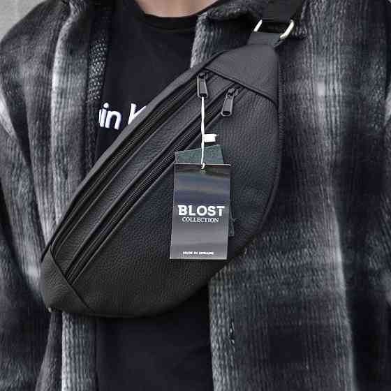 Сумка на пояс мужская бананка кожаная поясная из натуральной кожи кожа черная Київ