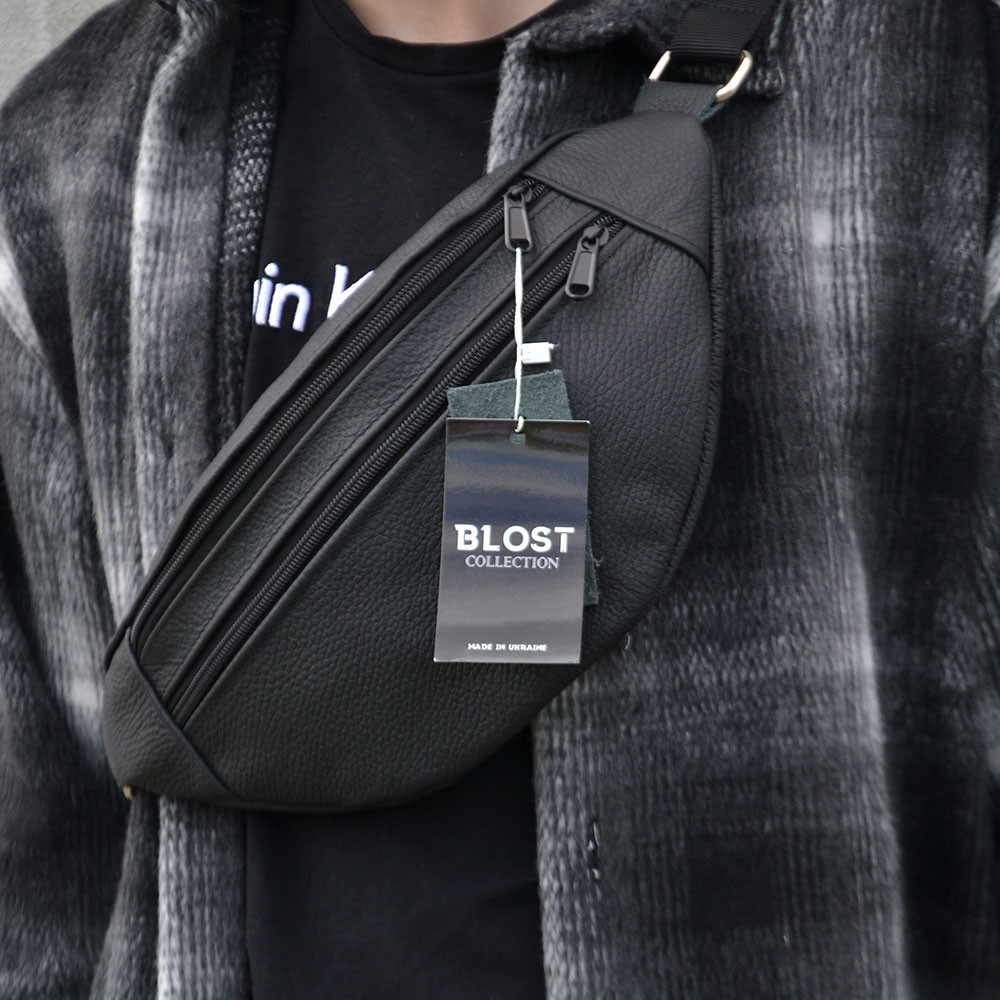 Сумка на пояс мужская бананка кожаная поясная из натуральной кожи кожа черная Київ - фото 2