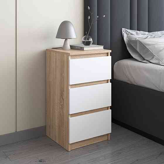 Тумба прикроватная VAYS, в спальню, современная, 3 ящика, без ручек R-30 Дуб Сонома-Белый фасад Львов