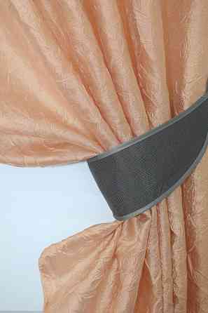 Кухонные шторы VR-Textil № 073к с ламбрекеном и подхватами персиковый с графитовым 270х170 см (52-0181) Киев