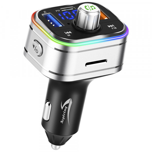 Автомобільний FM-трансміттер Aspiring Wave 3 PD 20W LED/Bluetooth/MicroSD/DSP/QC3.0 (WV965771) Киев - изображение 2