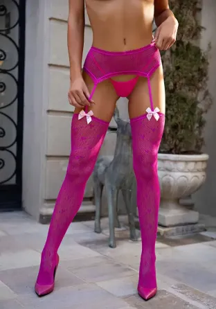 Колготки-панчохи Leg Avenue Heart Garterbelt Stockings One Size Magenta Львів