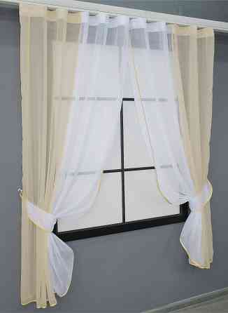 Кухонные шторы VR-Textil № 017к комбинированные с подвязками бежевый с белым 265х170 см (50-009) Киев