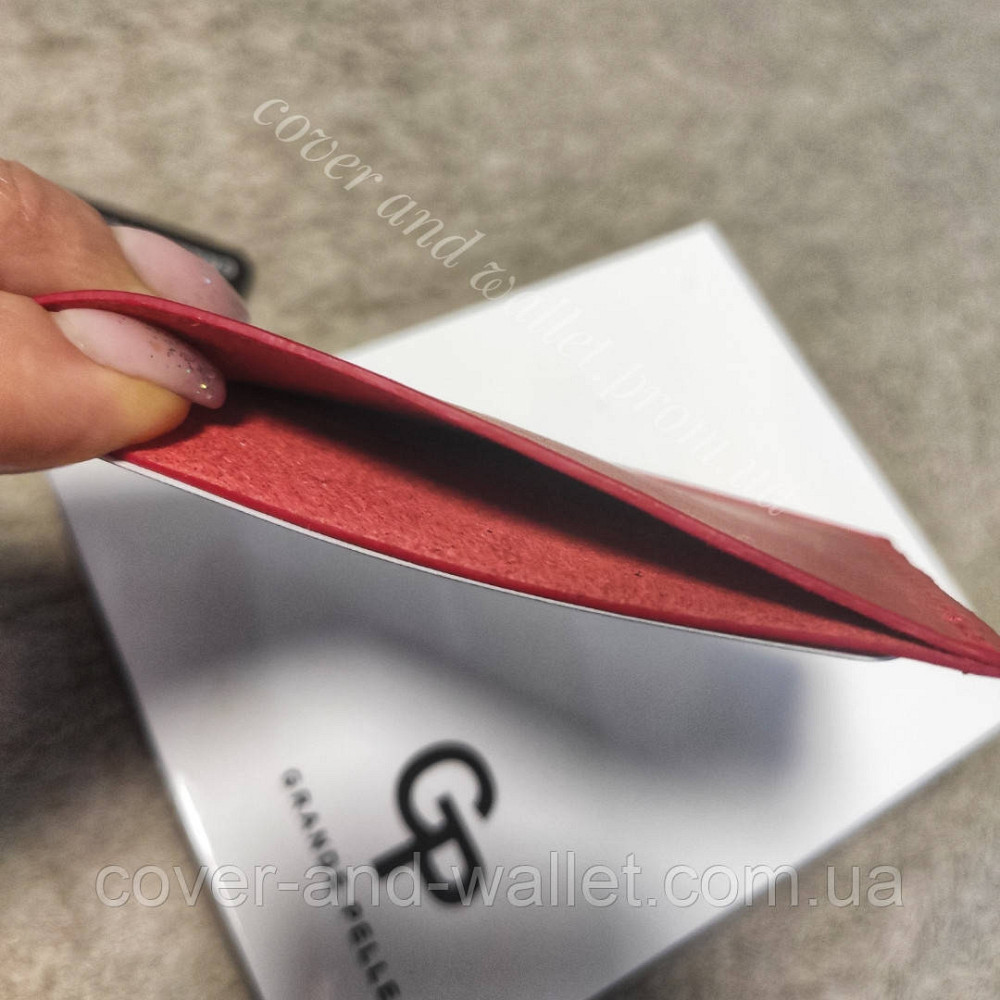 Шкіряний чохол для пластикових карток червоного кольору Слава Україні Київ - фото 3