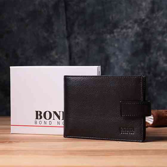 Місткий чоловічий гаманець з натуральної шкіри BOND 22861 Чорний Київ