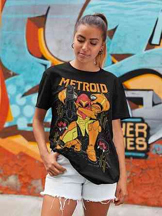 Футболка з аніме принтом Метроід Самус Нес Классік оверсайз (S/M/L) Чорний AnimeJ0800 Дніпро