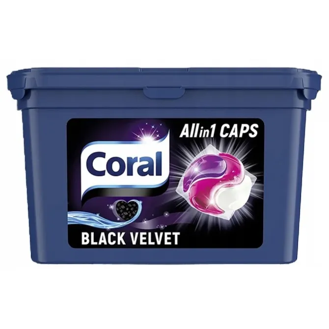 Капсулы для стирки черного и темного белья Coral Allin1 CAPS Black Velvet 16 шт Львов - изображение 1