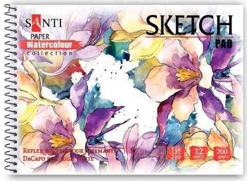 Альбом для акварелі "SANTI" "Flowers" 130496 А5, "Paper Watercolour Collection", 12 арк, 200 г/м2, ш Київ
