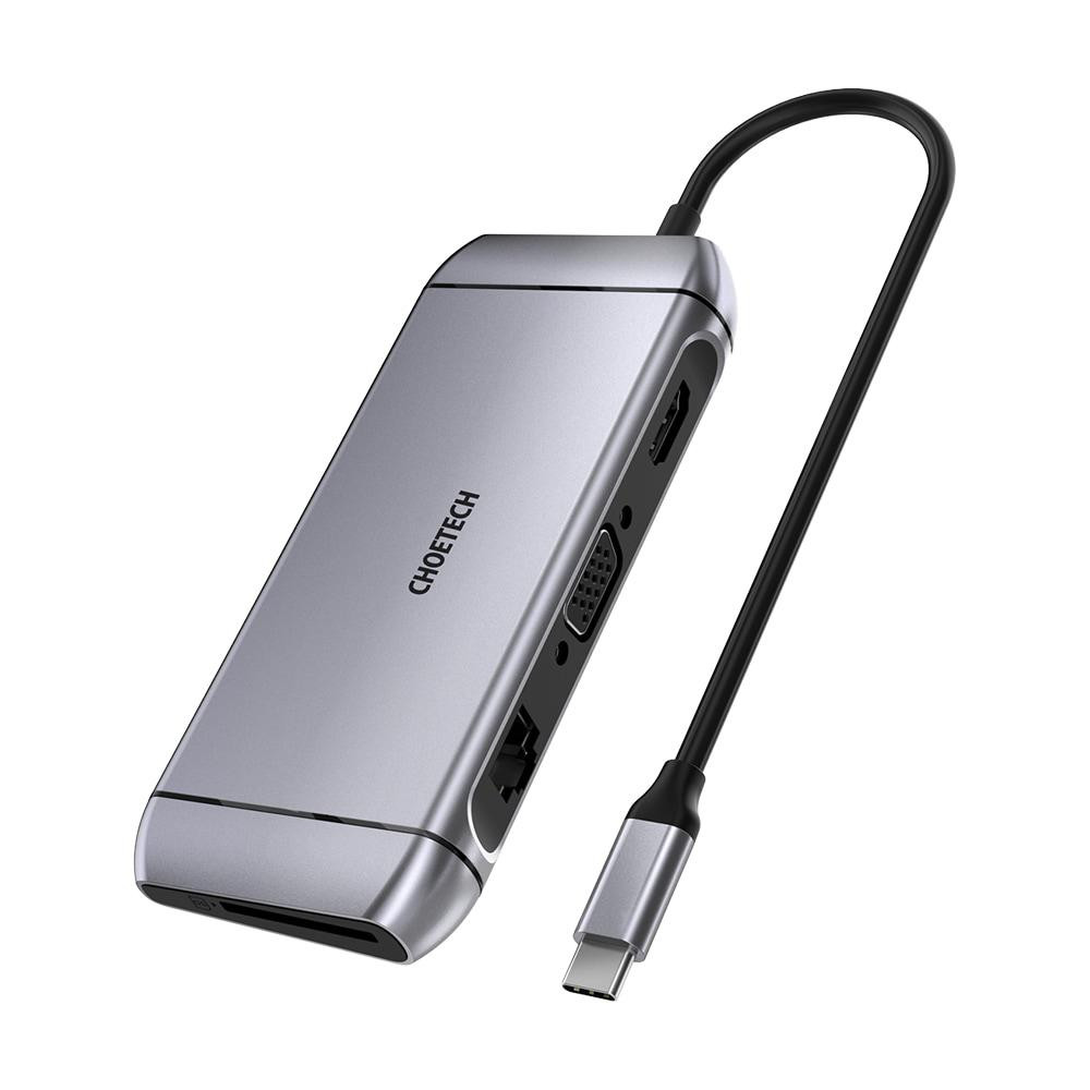 USB-C хаб 9-в-1 Choetech M15 HDMI 4K@30Hz, VGA, 3 USB3.0, RJ45, USB-C PD, SD-card, TF-card (43-00153) Киев - изображение 11