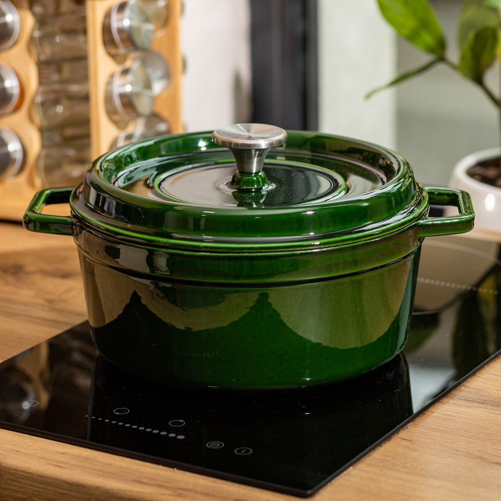 Каструля чавунна емальована 3,5 л з кришкою Ø24 см Зелена HP-1-1 Коломыя - изображение 7