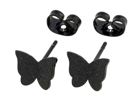Серьги Stainless Steel Black пусеты Бабочки с шагрением (204086) ТМ XUPING Киев