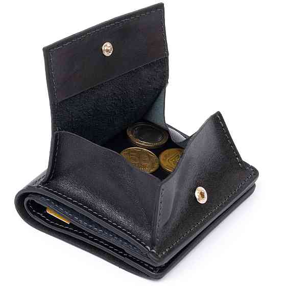 Вертикальне глянсове портмоне з накладною монетницьою GRANDE PELLE 11329 Чорне Київ